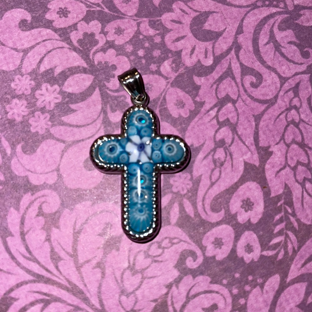 Vintage Millefiore Murano Glass Cross Pendant
